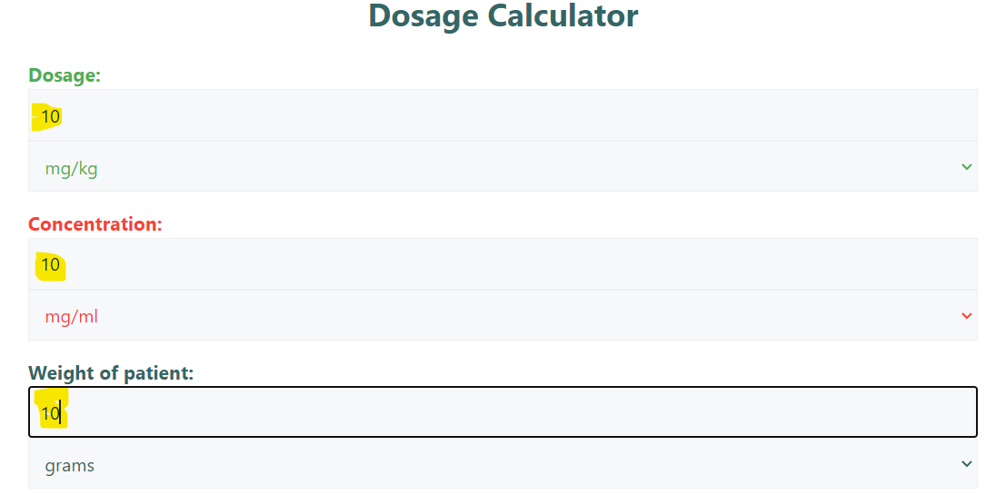 Dosage Calculator step -1