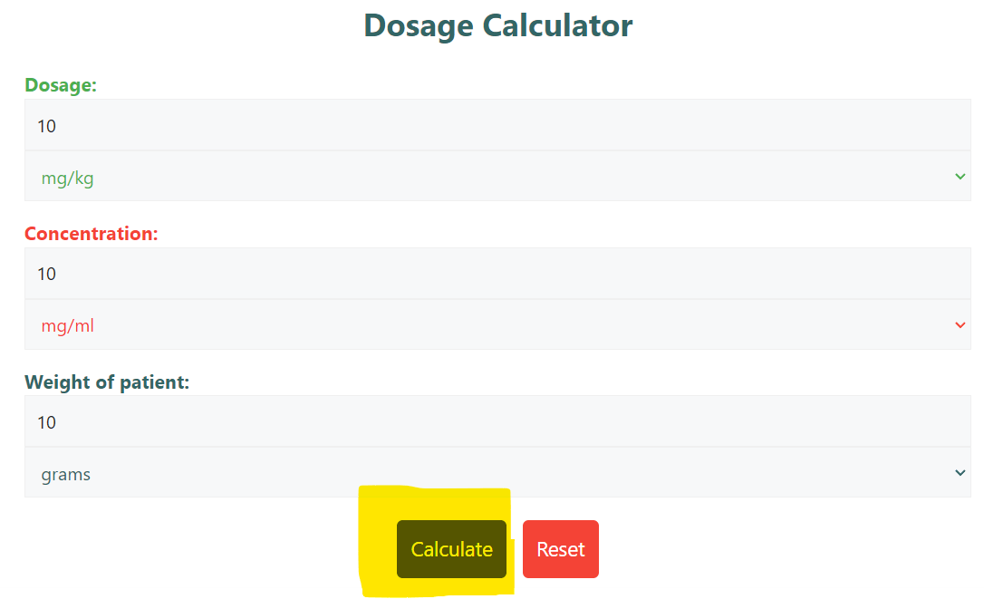 Dosage Calculator step -2